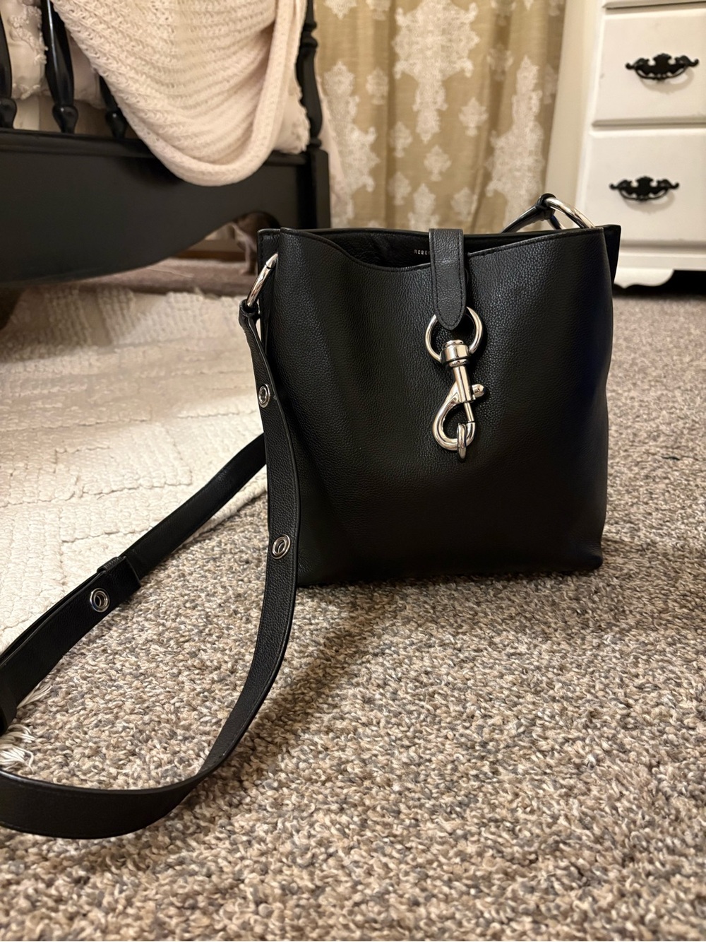 Rebecca Minkoff Black Leather Crossbody Bag with Silver Hardware